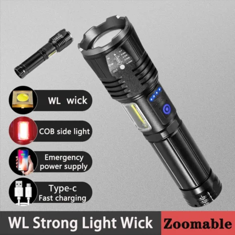 Powerful-LED-Flashlight-BX-P19-High-Power-Torch-light-Rechargeable-Tactical-flashlight-Zoom-Lantern-Long-Shot